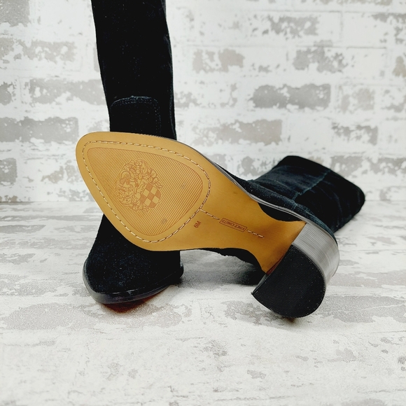 New Vince Camuto Perlanie Leather Black Pointy Toe Heel Knee Hight Boot T166 - Picture 8 of 13